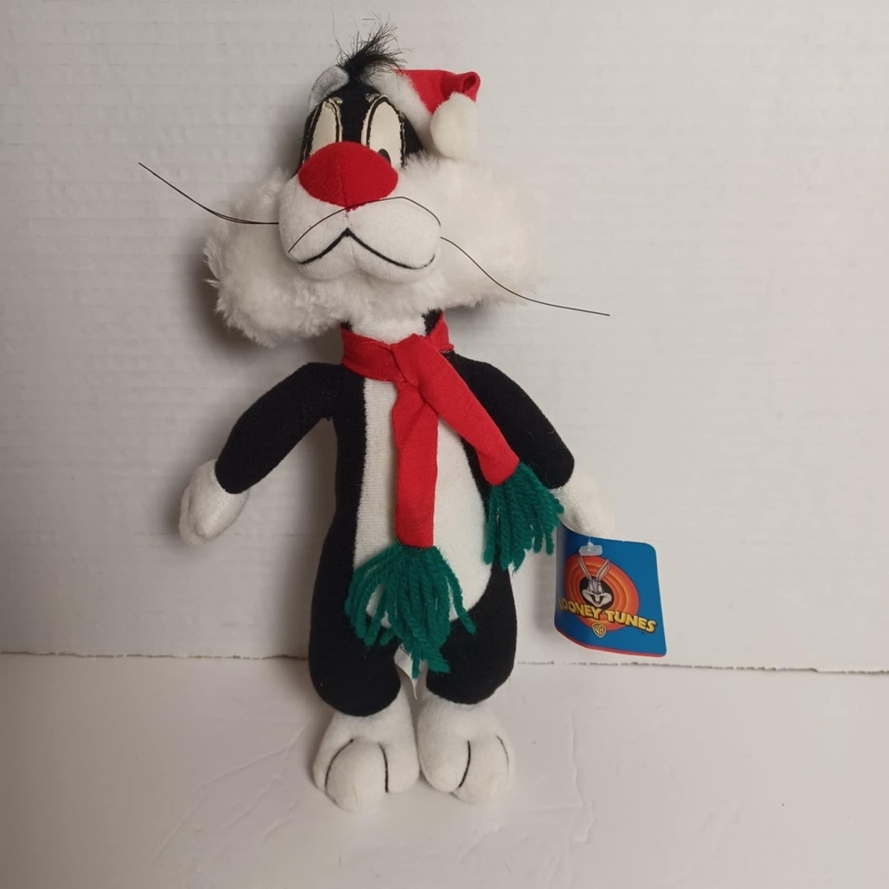 Looney Tunes Sylvester Plush Christmas Cat 1997 11”‎ Stuffed Animal Santa Hat